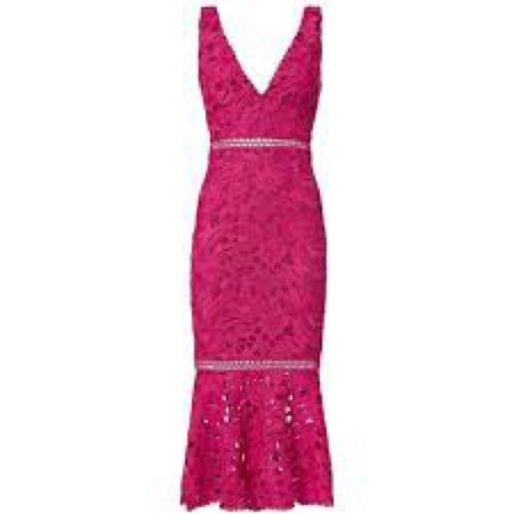 NICHOLAS Azalia Floral Lace Trumpet Hem Dress in Fuchsia Size 4 - Picture 3 of 12
